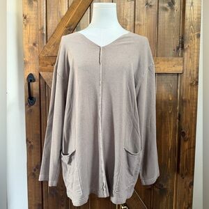 Bryn Walker Sunday Bamboo Blend French Terry V Neck Patch Pocket Lagenlook Sz S